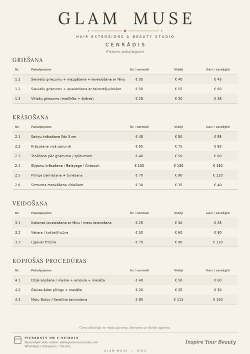 Friziera pakalpojumi pēc cenrāža, rezervē laiku!