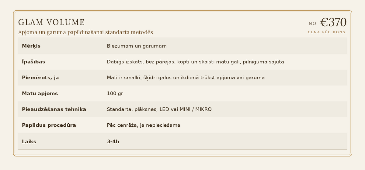 Glam Volume - apjoma un garuma papildināšana, rezervē laiku!