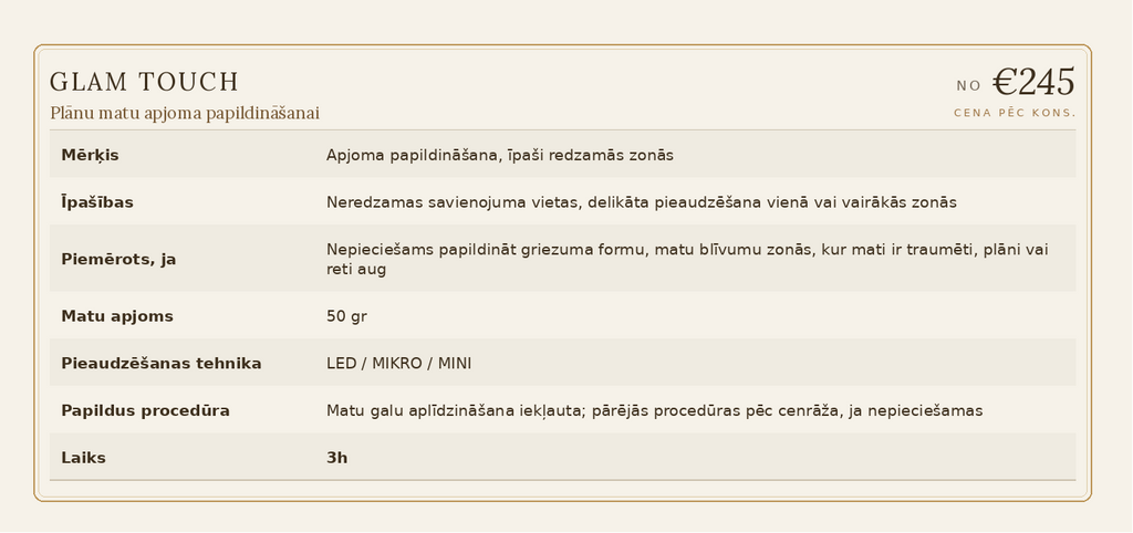 Glam Touch - matu apjoma papildināšana, rezervē laiku!