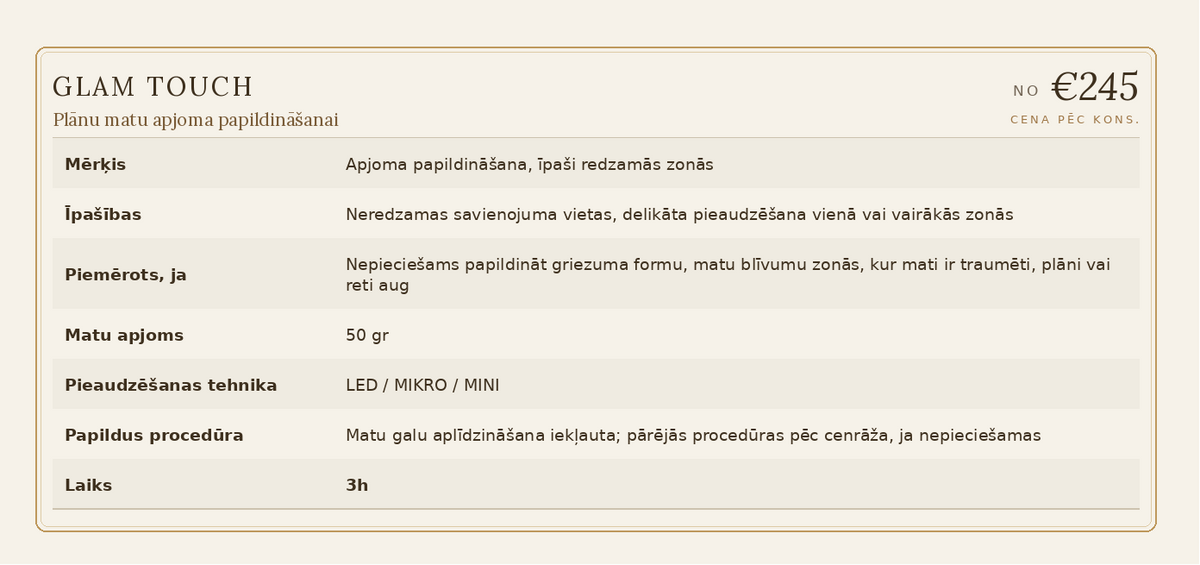 Glam Touch - matu apjoma papildināšana, rezervē laiku!
